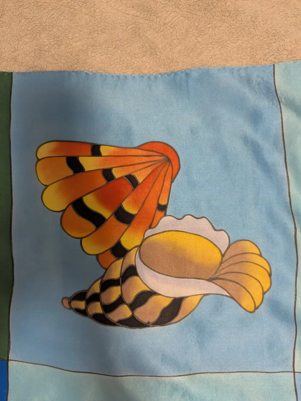 Vintage Hand Painted Silk Scarf 33x36 Abstract Butterfly Fish Floral 100% Silk